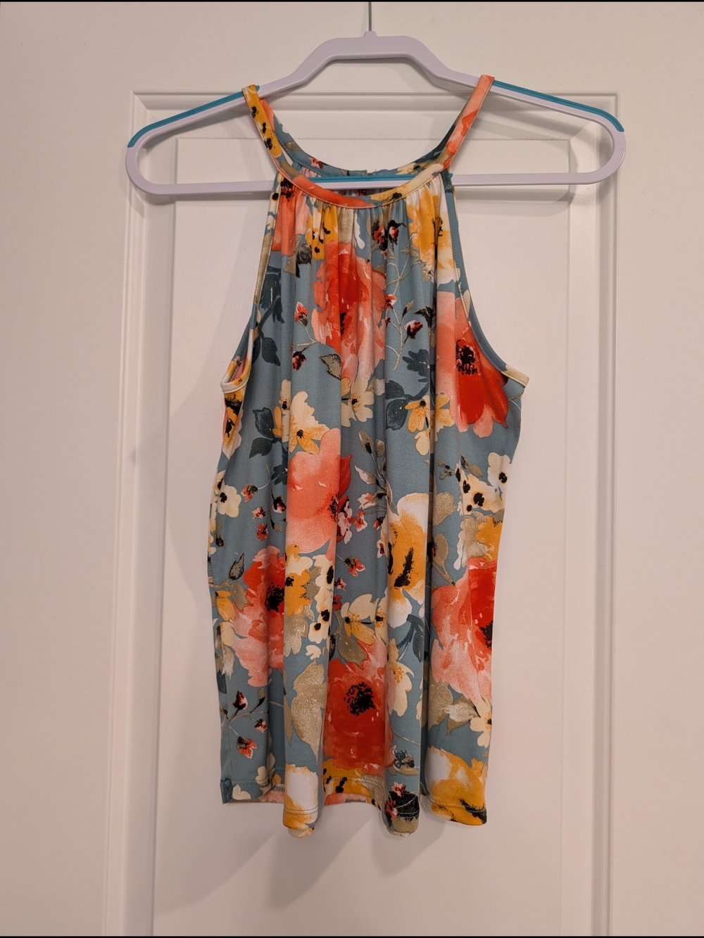 Papermoon Floral Halter Tank in Blue, Coral and Yellow